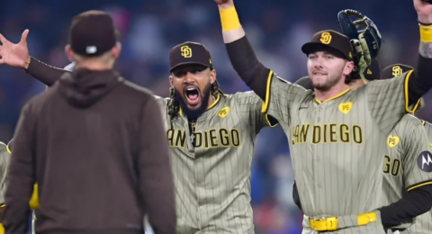 The Padres hit a game-winning triple to upset the Dodgers and clinch a playoff berth.