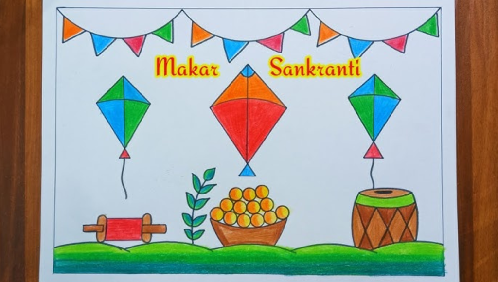 Creative Makar Sankranti Drawing