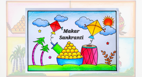 Creative Makar Sankranti Drawing